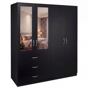Riano 4 Door 3 Drawer Mirrored Wardrobe – Black