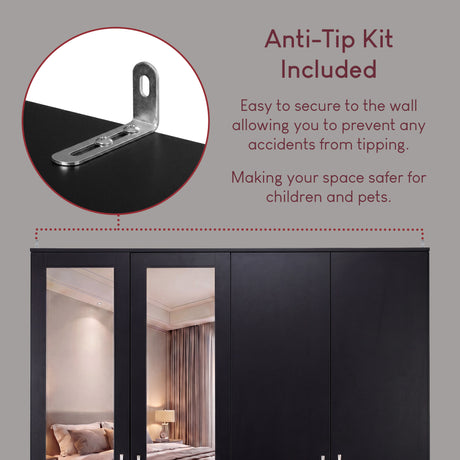 Riano 4 Door 3 Drawer Mirrored Wardrobe- Black

