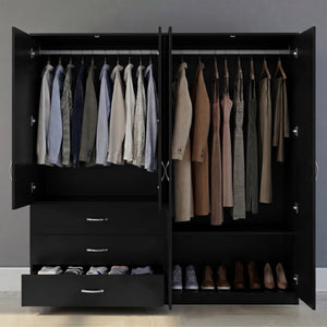 Riano 4 Door 3 Drawer Mirrored Wardrobe – Black