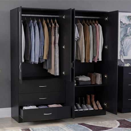 Riano 4 Door 3 Drawer Mirrored Wardrobe- Black
