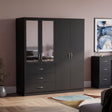 Riano 4 Door 3 Drawer Mirrored Wardrobe- Black
