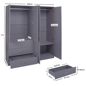 Riano 4 Door 3 Drawer Mirrored Wardrobe- Grey
