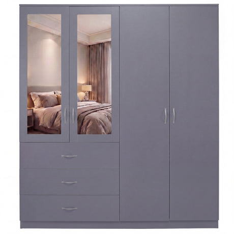 Riano 4 Door 3 Drawer Mirrored Wardrobe- Grey
