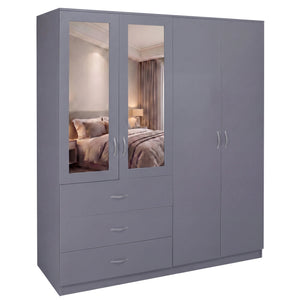 Riano 4 Door 3 Drawer Mirrored Wardrobe – Grey