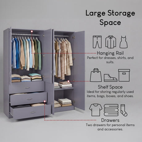 Riano 4 Door 3 Drawer Mirrored Wardrobe- Grey
