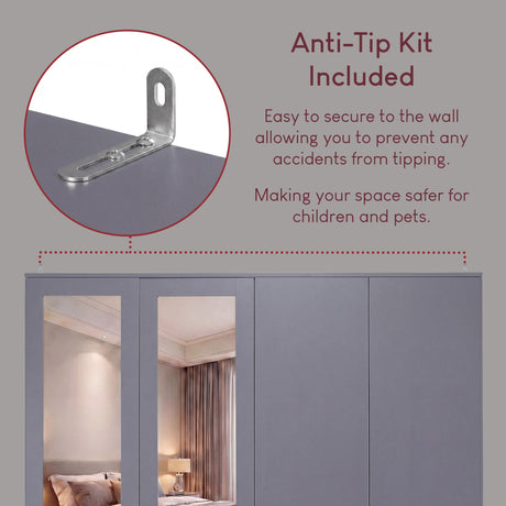 Riano 4 Door 3 Drawer Mirrored Wardrobe- Grey
