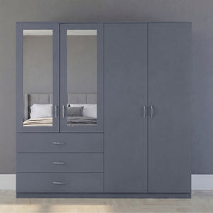 Riano 4 Door 3 Drawer Mirrored Wardrobe- Grey
