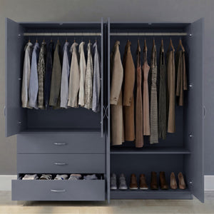 Riano 4 Door 3 Drawer Mirrored Wardrobe – Grey