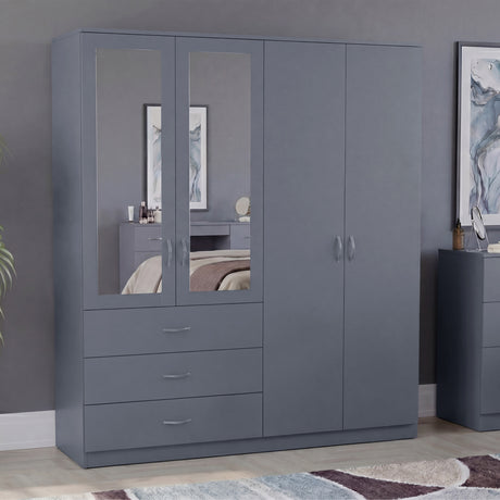 Riano 4 Door 3 Drawer Mirrored Wardrobe- Grey
