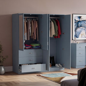 Riano 4 Door 3 Drawer Mirrored Wardrobe – Grey