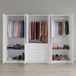 Riano 6 Door 3 Drawer Mirrored Wardrobe- White
