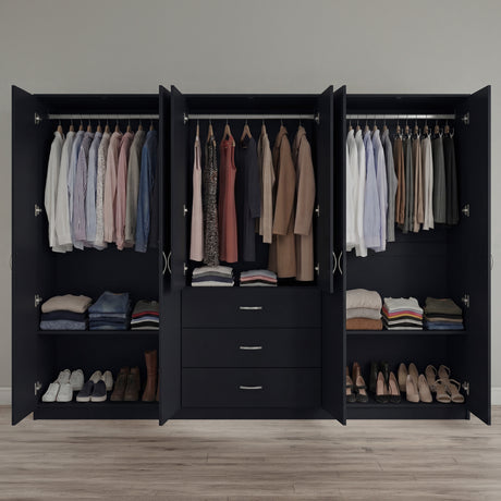 Riano 6 Door 3 Drawer Mirrored Wardrobe- Black
