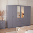 Riano 6 Door 3 Drawer Mirrored Wardrobe- Grey
