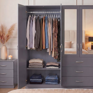 Riano 6 Door 3 Drawer Mirrored Wardrobe, Grey