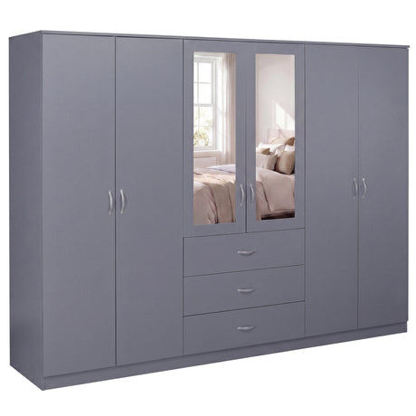 Riano 6 Door 3 Drawer Mirrored Wardrobe- Grey

