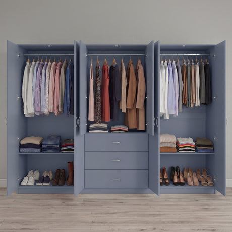 Riano 6 Door 3 Drawer Mirrored Wardrobe- Grey
