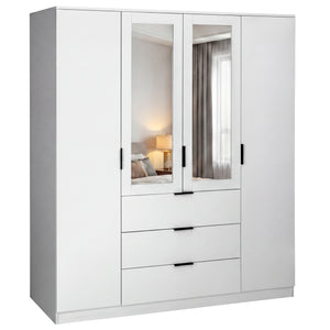 Trega 4 Door 3 Drawer Mirrored Wardrobe – Modern Spacious Bedroom Storage Closet, White