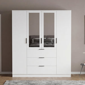 Trega 4 Door 3 Drawer Mirrored Wardrobe, White
