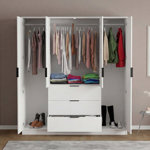 Trega 4 Door 3 Drawer Mirrored Wardrobe, White