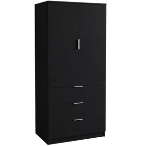 Trega 2 Door 3 Drawer Wardrobe – Modern Spacious Bedroom Storage Closet, Black