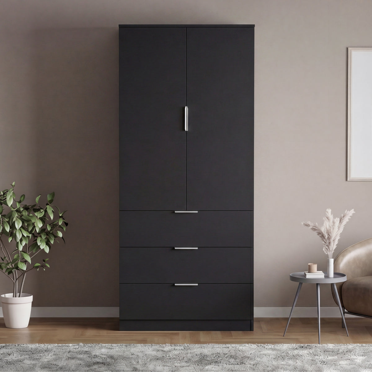 Trega 2 Door 3 Drawer Wardrobe, Black