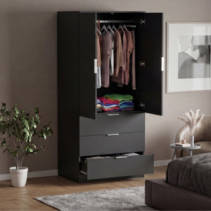 Trega 2 Door 3 Drawer Wardrobe – Modern Spacious Bedroom Storage Closet, Black