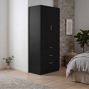 Trega 2 Door 3 Drawer Wardrobe – Modern Spacious Bedroom Storage Closet, Black