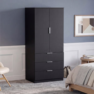 Trega 2 Door 3 Drawer Wardrobe – Modern Spacious Bedroom Storage Closet, Black