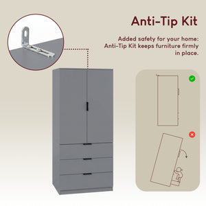 Trega 2 Door 3 Drawer Wardrobe – Modern Spacious Bedroom Storage Closet, Grey