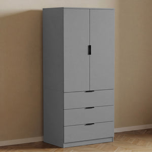 Trega 2 Door 3 Drawer Wardrobe – Modern Spacious Bedroom Storage Closet, Grey