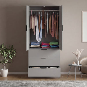 Trega 2 Door 3 Drawer Wardrobe – Modern Spacious Bedroom Storage Closet, Grey