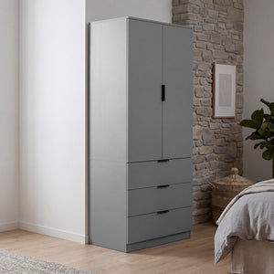 Trega 2 Door 3 Drawer Wardrobe – Modern Spacious Bedroom Storage Closet, Grey