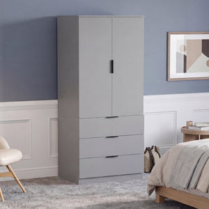 Trega 2 Door 3 Drawer Wardrobe – Modern Spacious Bedroom Storage Closet, Grey