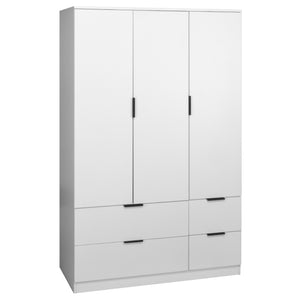 Trega 3 Door 4 Drawer Wardrobe – Modern Spacious Bedroom Storage Closet, White