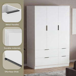 Trega 3 Door 4 Drawer Wardrobe, White