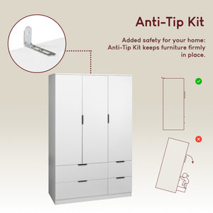Trega 3 Door 4 Drawer Wardrobe – Modern Spacious Bedroom Storage Closet, White