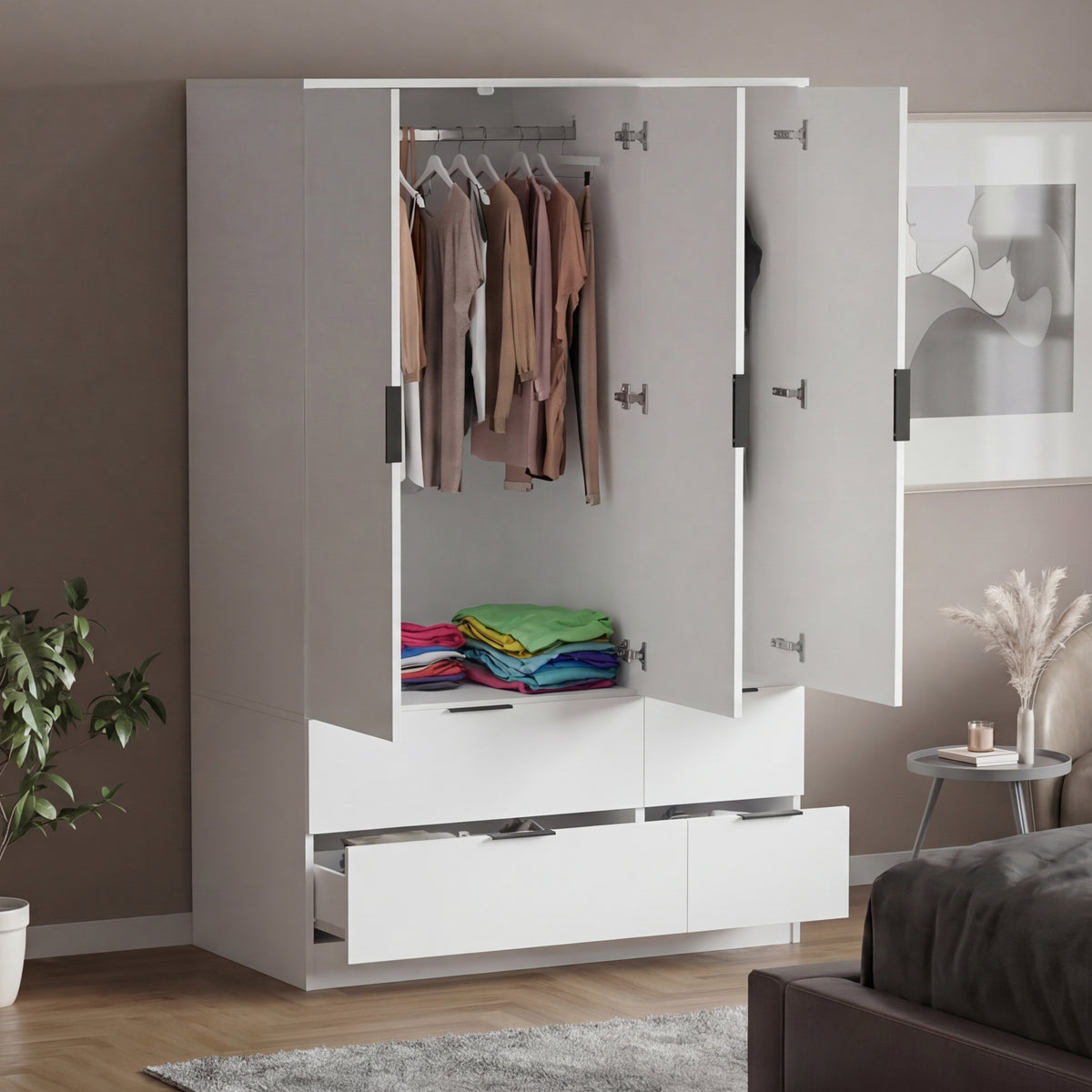 Trega 3 Door 4 Drawer Wardrobe, White