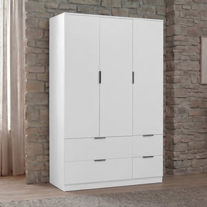 Trega 3 Door 4 Drawer Wardrobe – Modern Spacious Bedroom Storage Closet, White