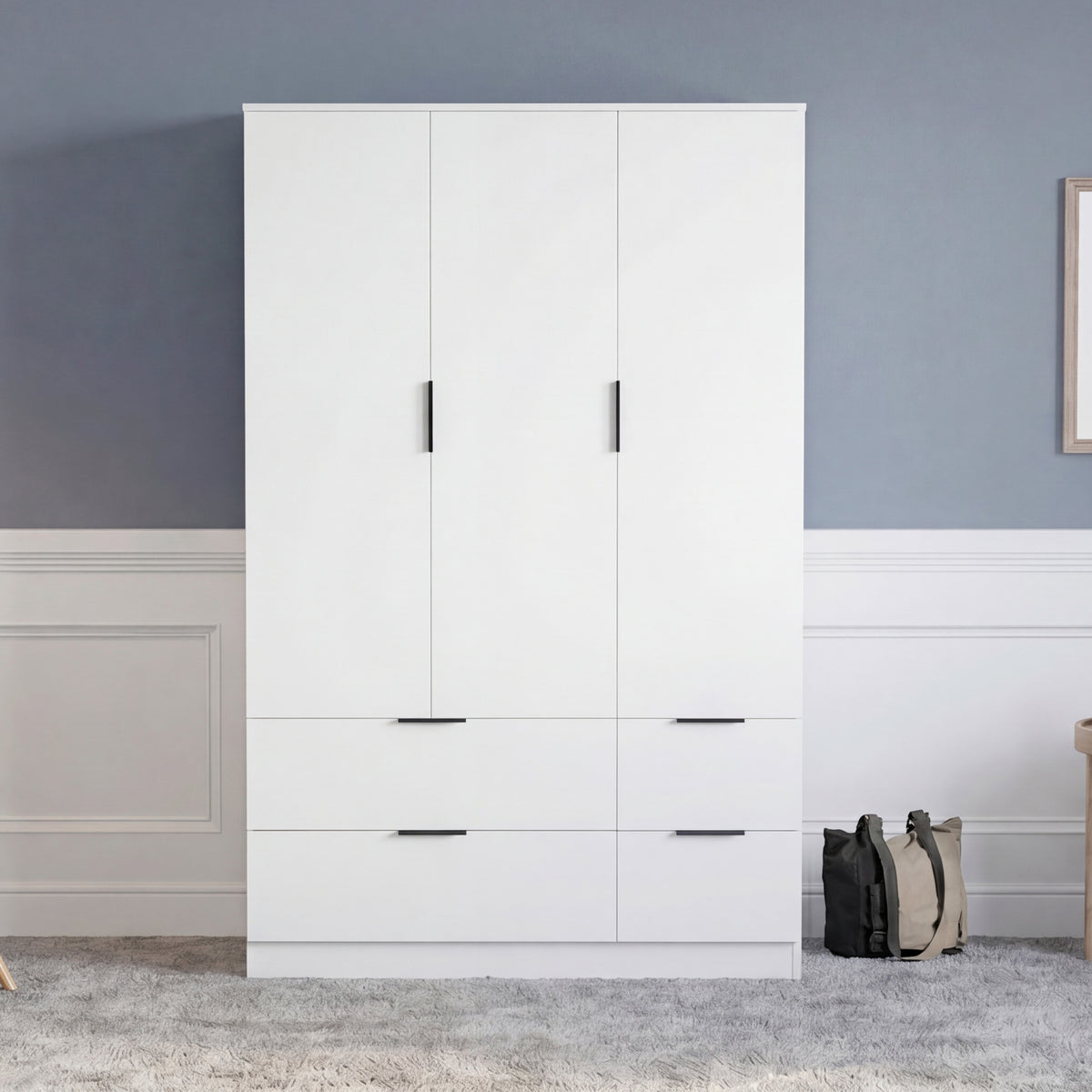 Trega 3 Door 4 Drawer Wardrobe – Modern Spacious Bedroom Storage Closet, White