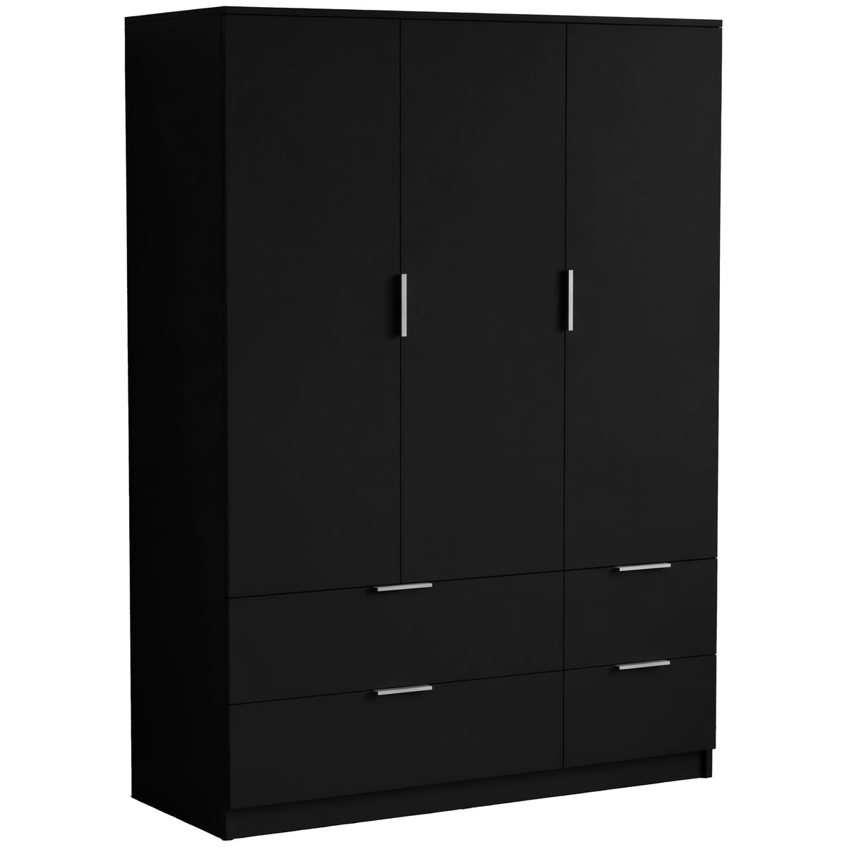 Trega 3 Door 4 Drawer Wardrobe – Modern Spacious Bedroom Storage Closet, Black