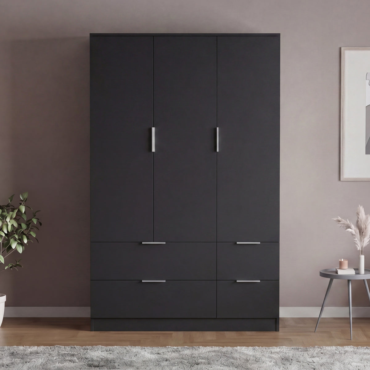 Trega 3 Door 4 Drawer Wardrobe, Black