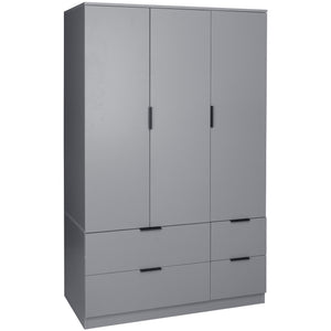 Trega 3 Door 4 Drawer Wardrobe – Modern Spacious Bedroom Storage Closet, Grey