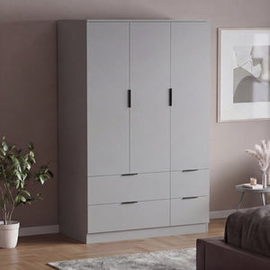 Trega 3 Door 4 Drawer Wardrobe – Modern Spacious Bedroom Storage Closet, Grey