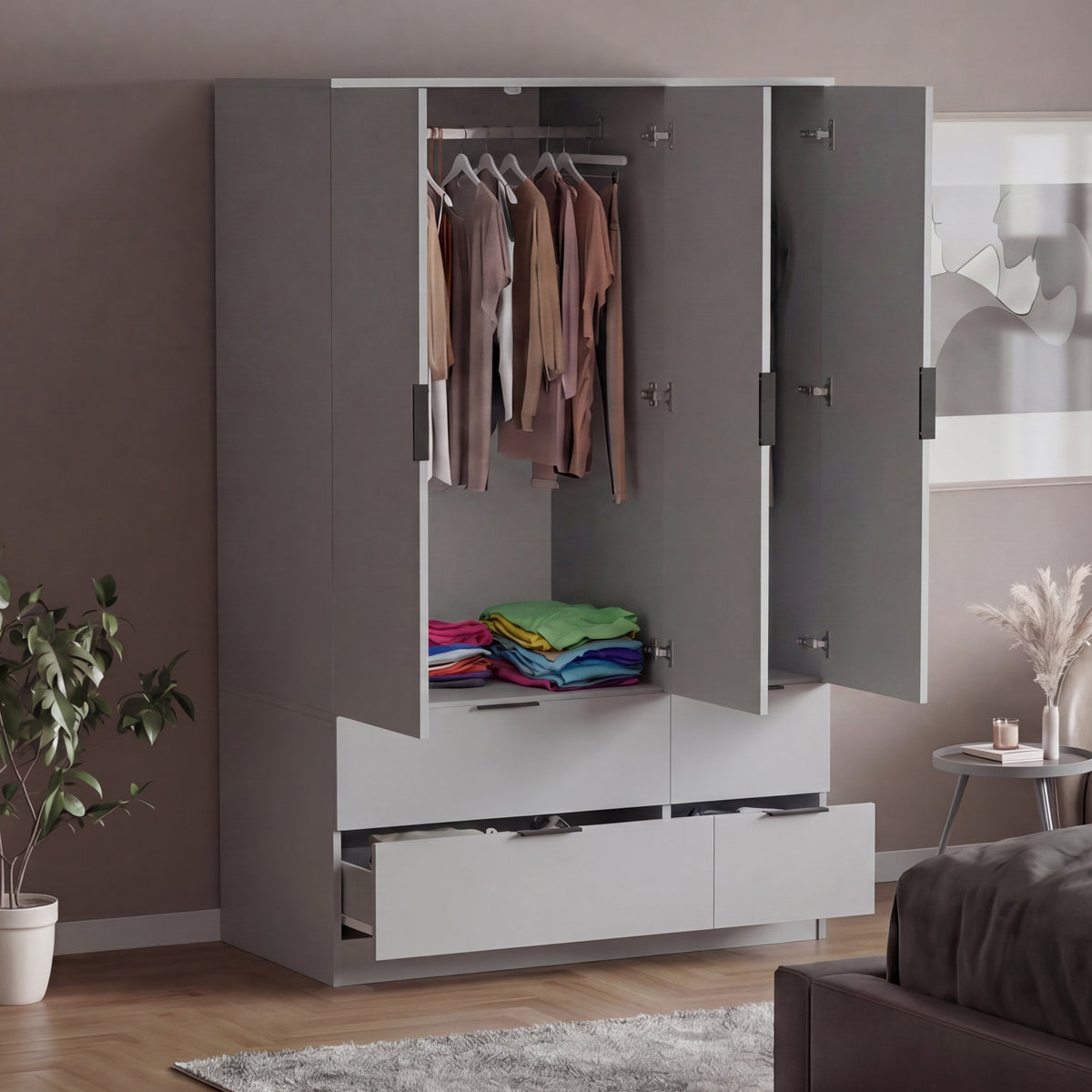 Trega 3 Door 4 Drawer Wardrobe, Grey