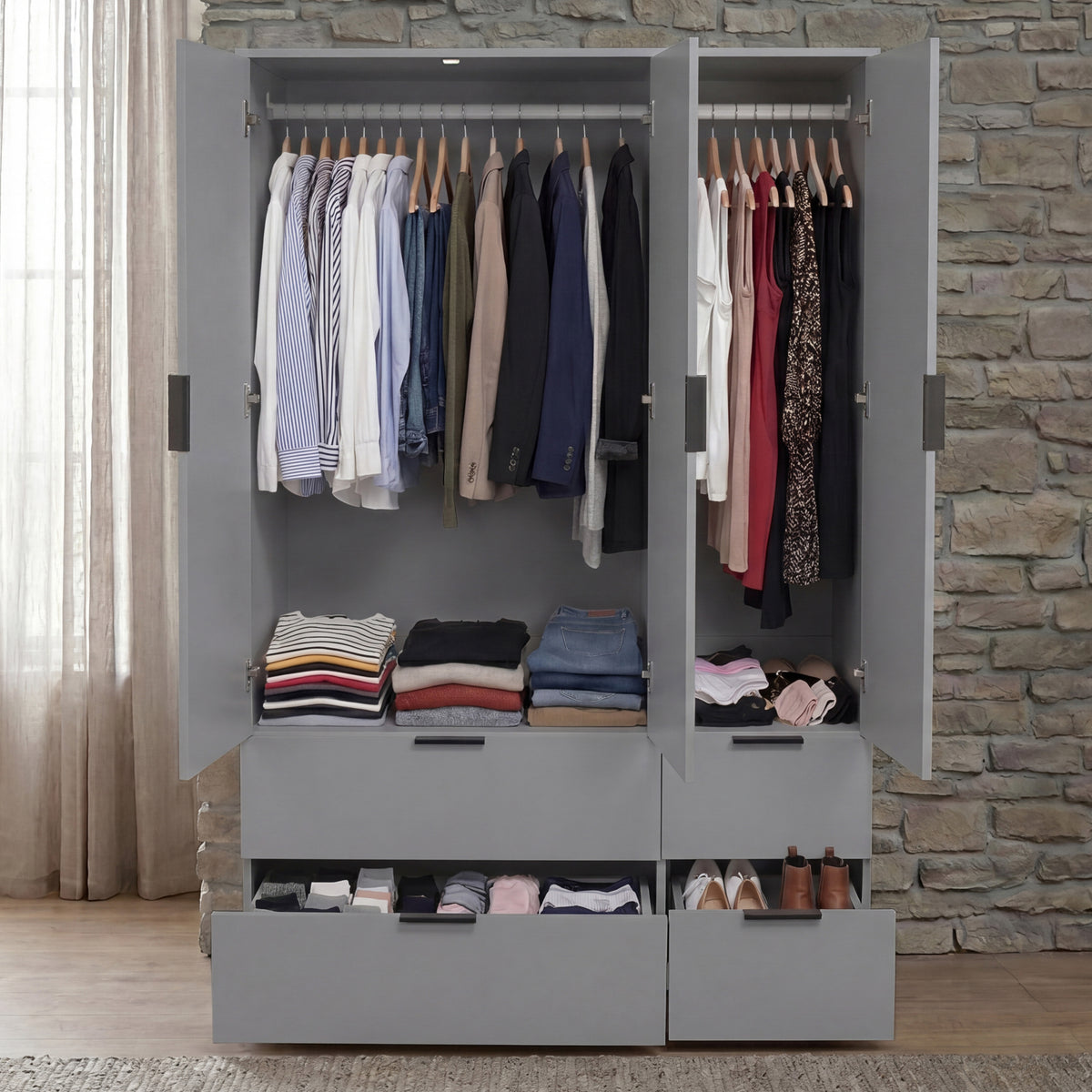 Trega 3 Door 4 Drawer Wardrobe – Modern Spacious Bedroom Storage Closet, Grey
