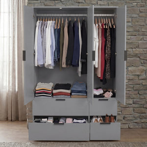 Trega 3 Door 4 Drawer Wardrobe – Modern Spacious Bedroom Storage Closet, Grey