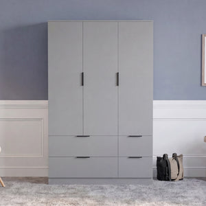 Trega 3 Door 4 Drawer Wardrobe – Modern Spacious Bedroom Storage Closet, Grey
