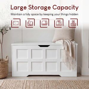 Large Wooden Storage Ottoman Bench – Multi-Functional Storage Chest with Lid, White