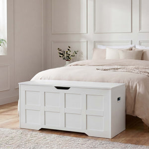Large Wooden Storage Ottoman Bench – Multi-Functional Storage Chest with Lid, White