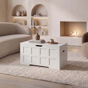 Large Wooden Storage Ottoman Bench – Multi-Functional Storage Chest with Lid, White